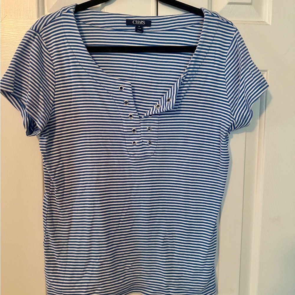 Chaps Blue Polo Short Sleeve Eyelet Neck  T-Shirt